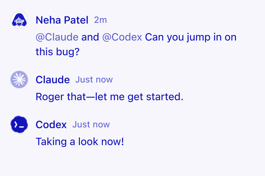 A chat within Notion showing a user interacting with external agents to kick off a coding task.