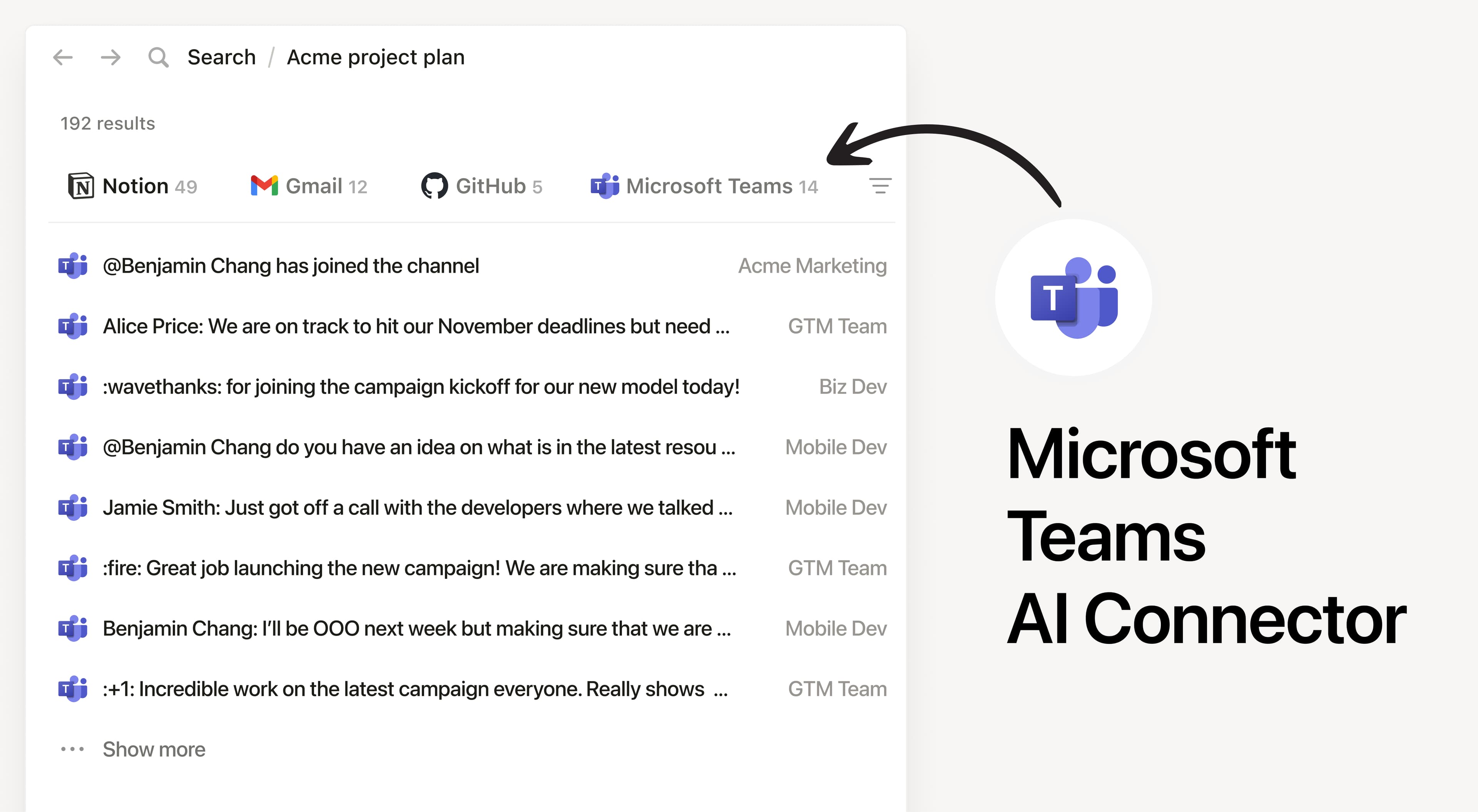 Search your Microsoft Teams chats and channels from Notion