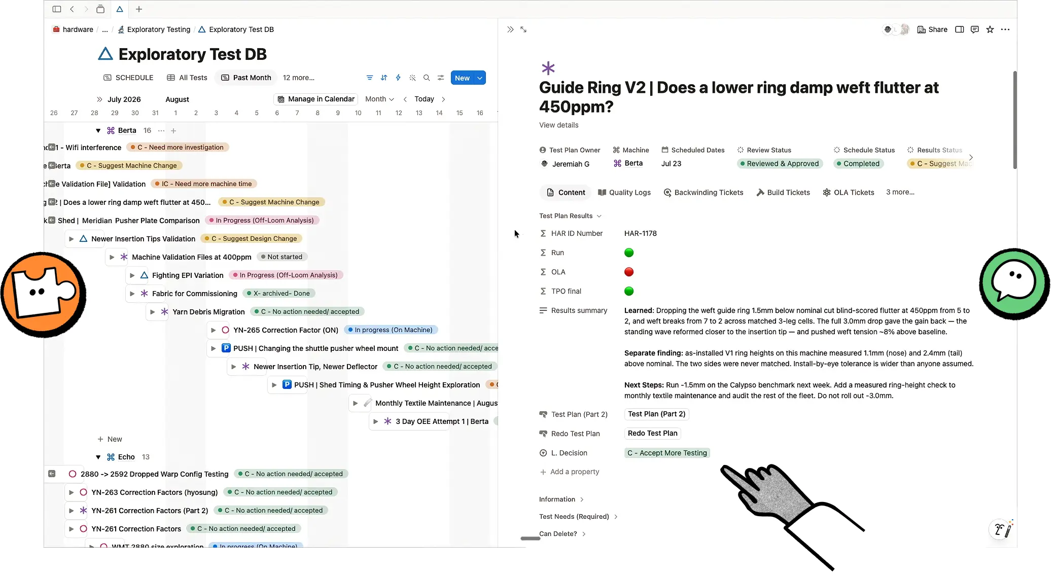 When the team wants to run a test through the 3D weaving machines, AI agents help schedule the test and report on the findings. This helps the team focus on the big R&D decisions instead of drowning in admin work.