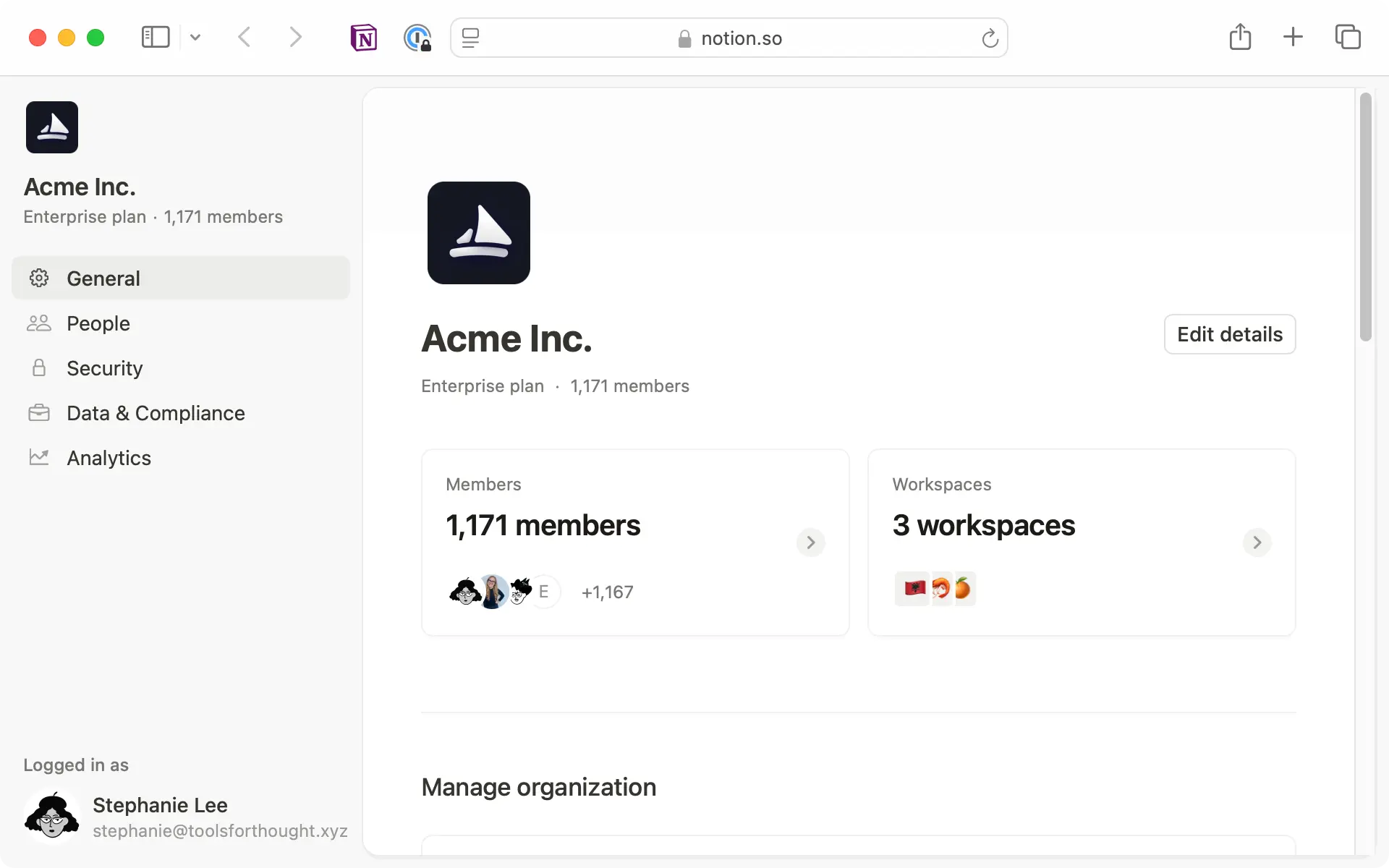 Manage your organization from the general settings to configure SCIM provisioning and SAML SSO settings.