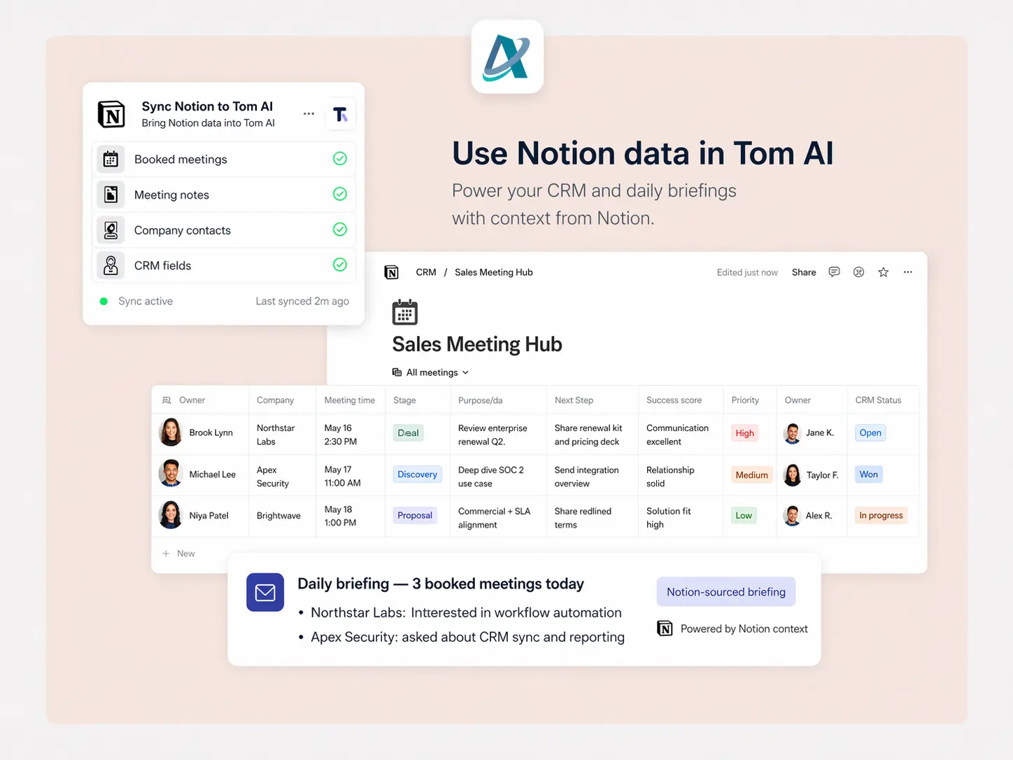 Allow financial advisors to integrate their Notion CRM with Tom AI platform