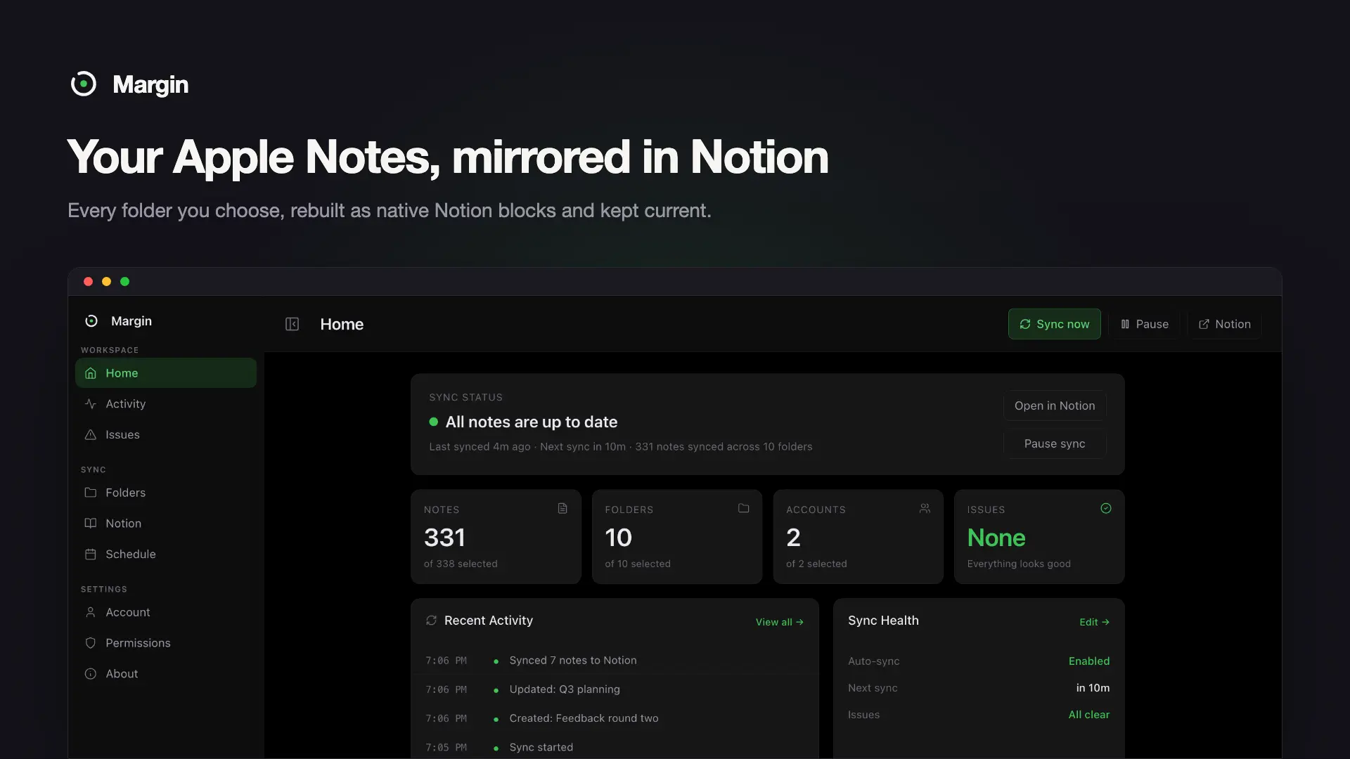 Keep your Apple Notes mirrored in Notion, automatically, from your Mac's menu bar.