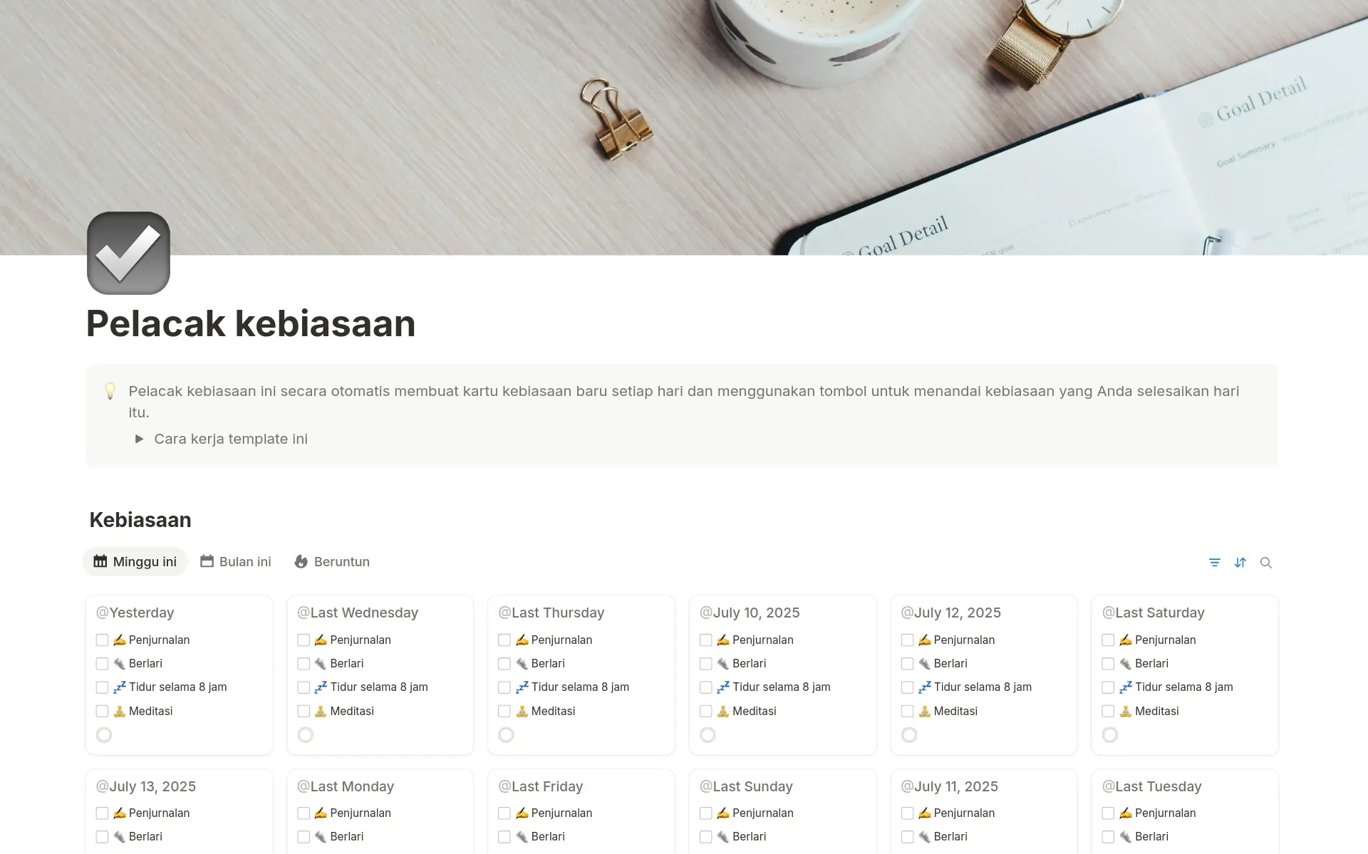 Tangkapan layar koleksi Pusat produktivitas Anda oleh Notion